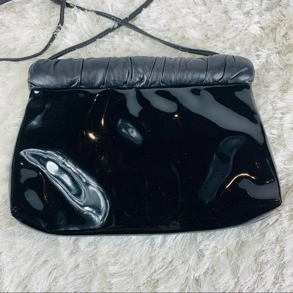 Vintage Black Patent Snap Close Clutch Bag